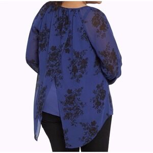 Torrid Blue Black Floral Chiffon‎ Tulip Back Top Size 1X